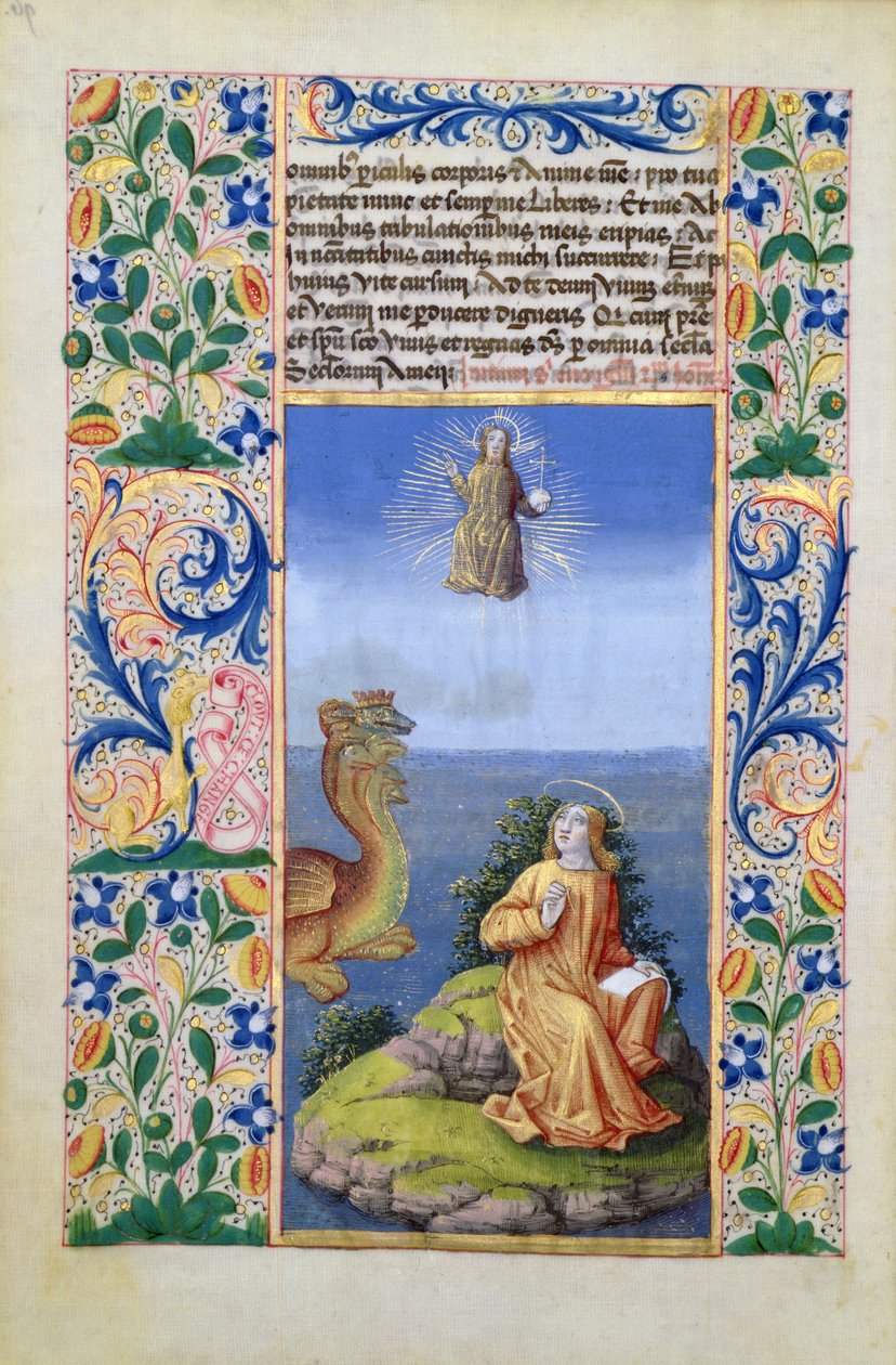 Bayan Lat. QvI126 f.96v St. John the Evangelist, Patmos Adası'nda, Louis dOrleans'ın Saatleri Kitabından, 1469 by Jean Colombe