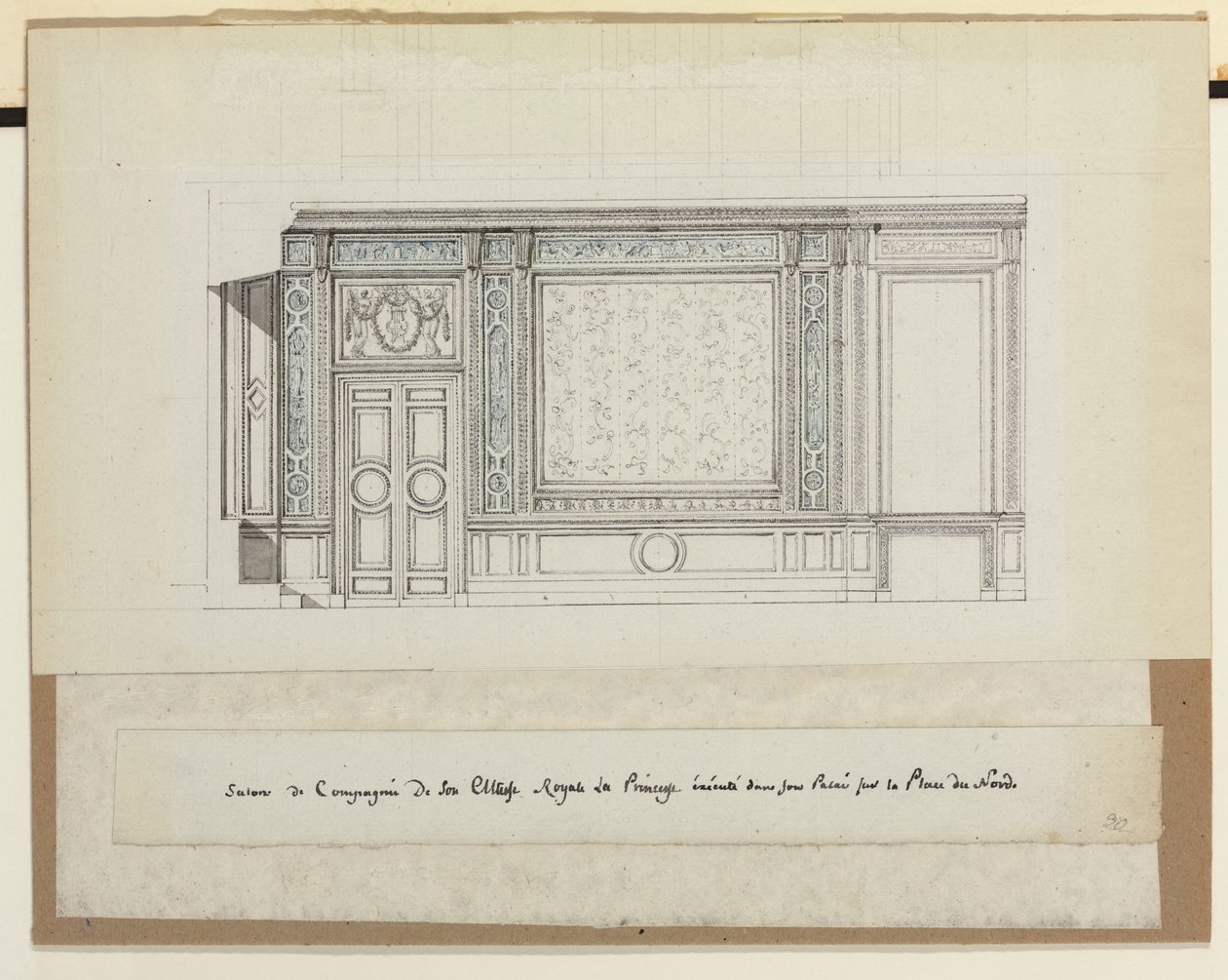 Salon de Compagnie için duvar süslemeleri için tasarım (kalem, tükenmez kalem ve mürekkep ve kağıt üzerinde yıkama) by Jean Desmosthene (attr. to) Dugourc