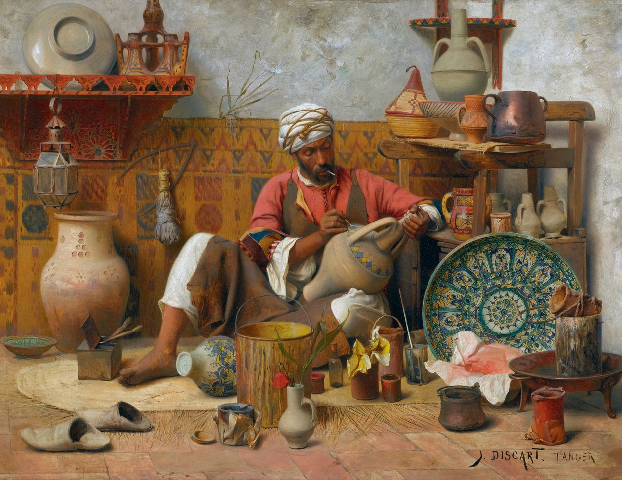 Bir çömlek atölyesi, Tanger - Jean Discart (1856-1944). Ahşap üzerine yağlı boya Ebat : 35&545,5 cm Özel Koleksiyon by Jean Discart