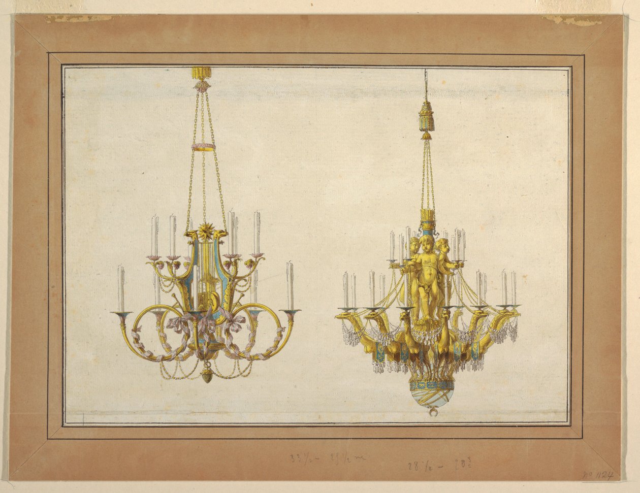 İki Yaldızlı Bronz Avize için Tasarım by Jean Démosthène Dugourc
