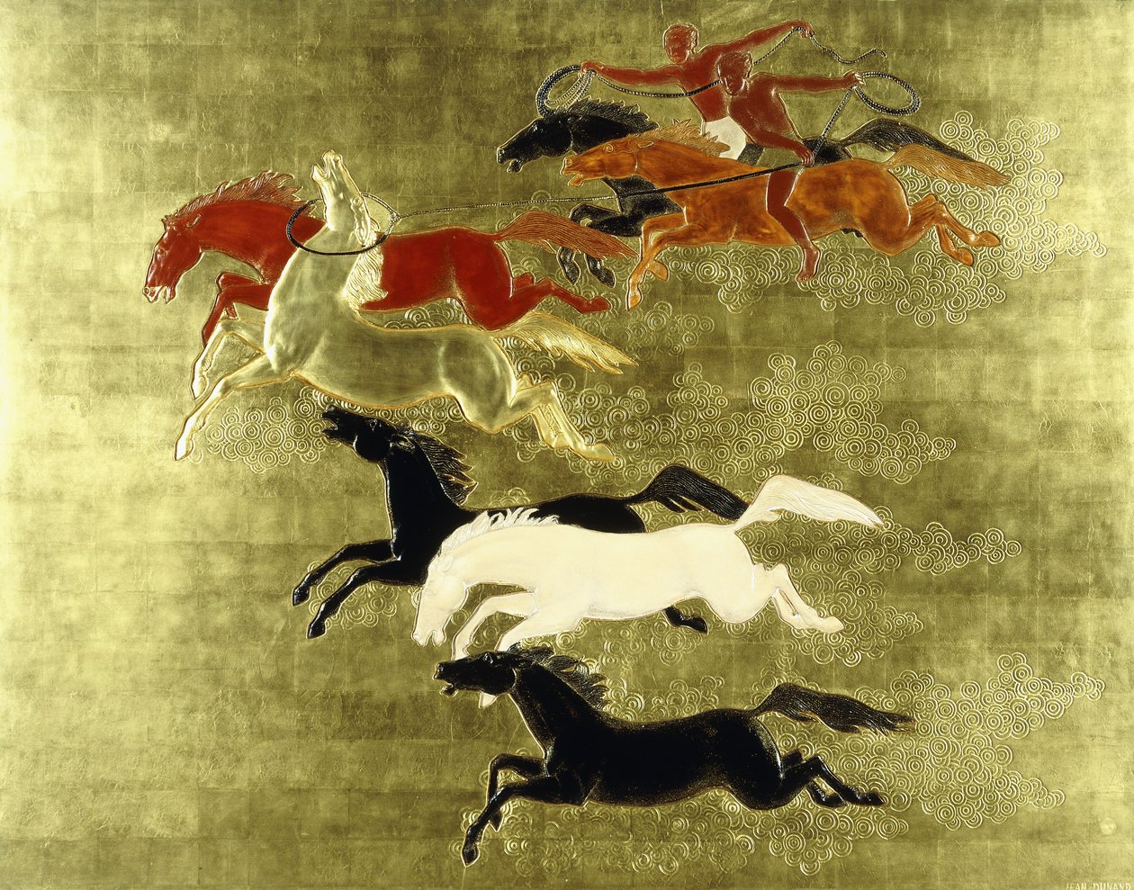 Atın Fethi; La Conquete du Cheval, c.1934 (cilalı ve yaldızlı panel) by Jean Dunand