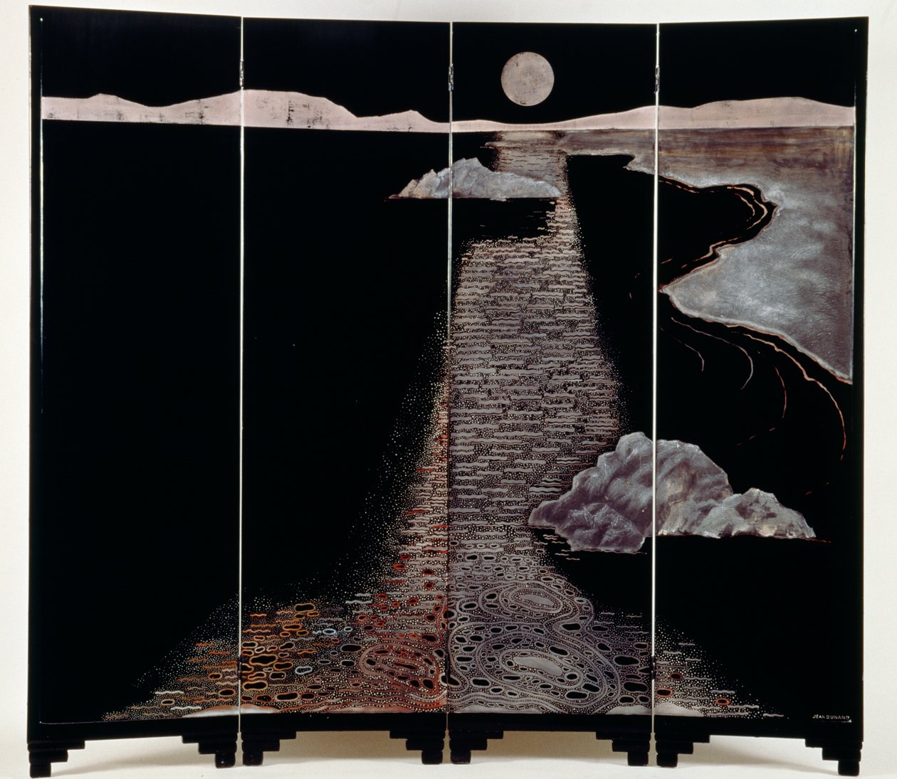 Ay ışığı (Claire De Lune), dört panelli ekran, 20. (lake gümüş) by Jean Dunand