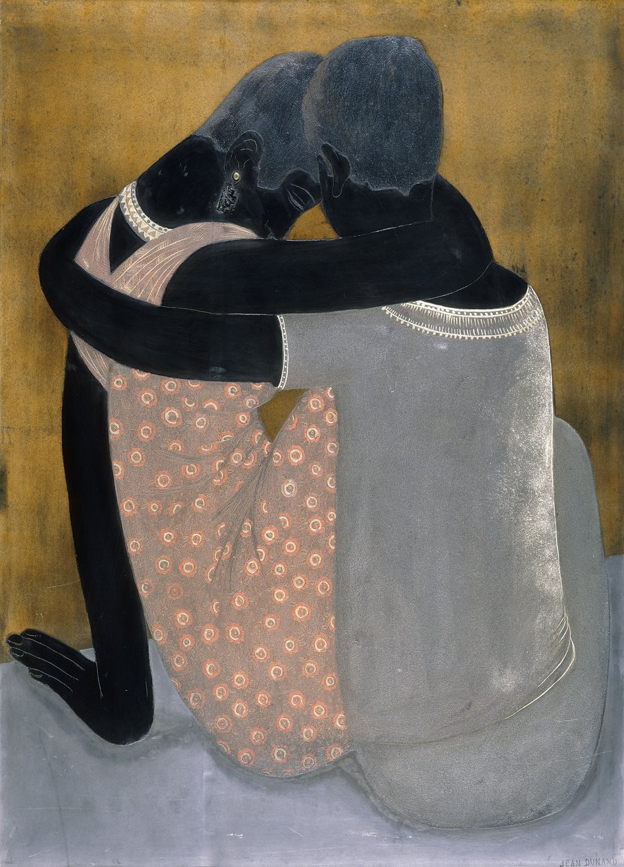 Kolları birbirine dolanmış, başları eğik iki bayan by Jean Dunand