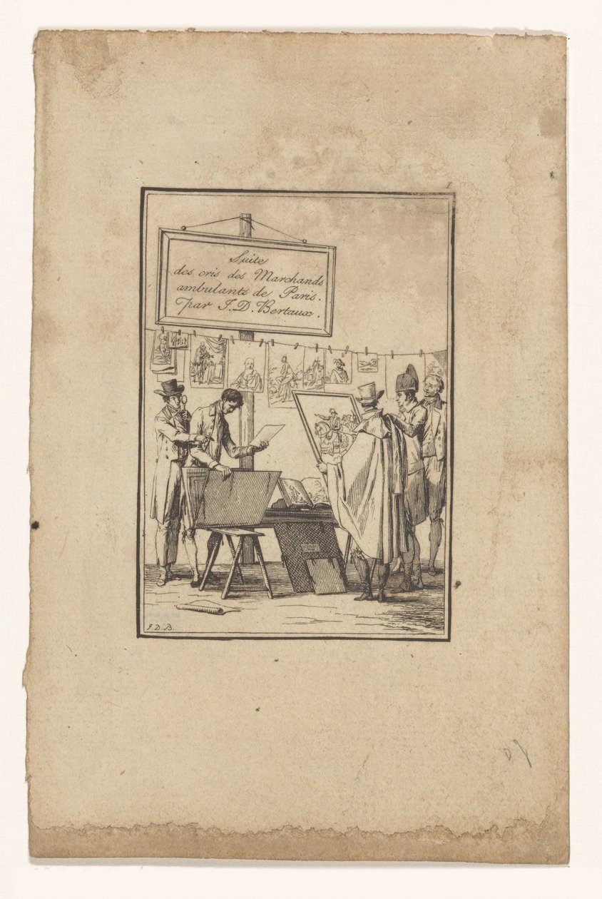 Bir baskı satıcısının durak Suite des cris des Marchands ambulants de Paris (nesne üzerinde seri başlığı) by Jean Duplessis Bertaux