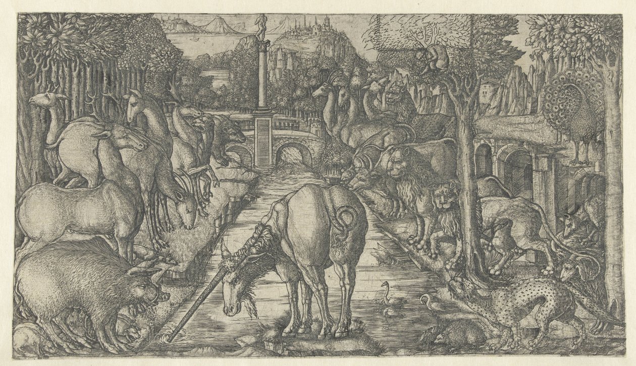Tek boynuzlu at boynuzuyla suyu arındırır Unicorn (dizi adı) by Jean Duvet