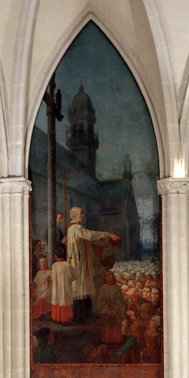 Michel le Nobletz (1577-1652) tarafından Brittany'deki bir kilisenin dışında vaaz - Fresk, Saint Corentin Katedrali (Saint-Corentin), Quimper by Jean Edouard Dargent