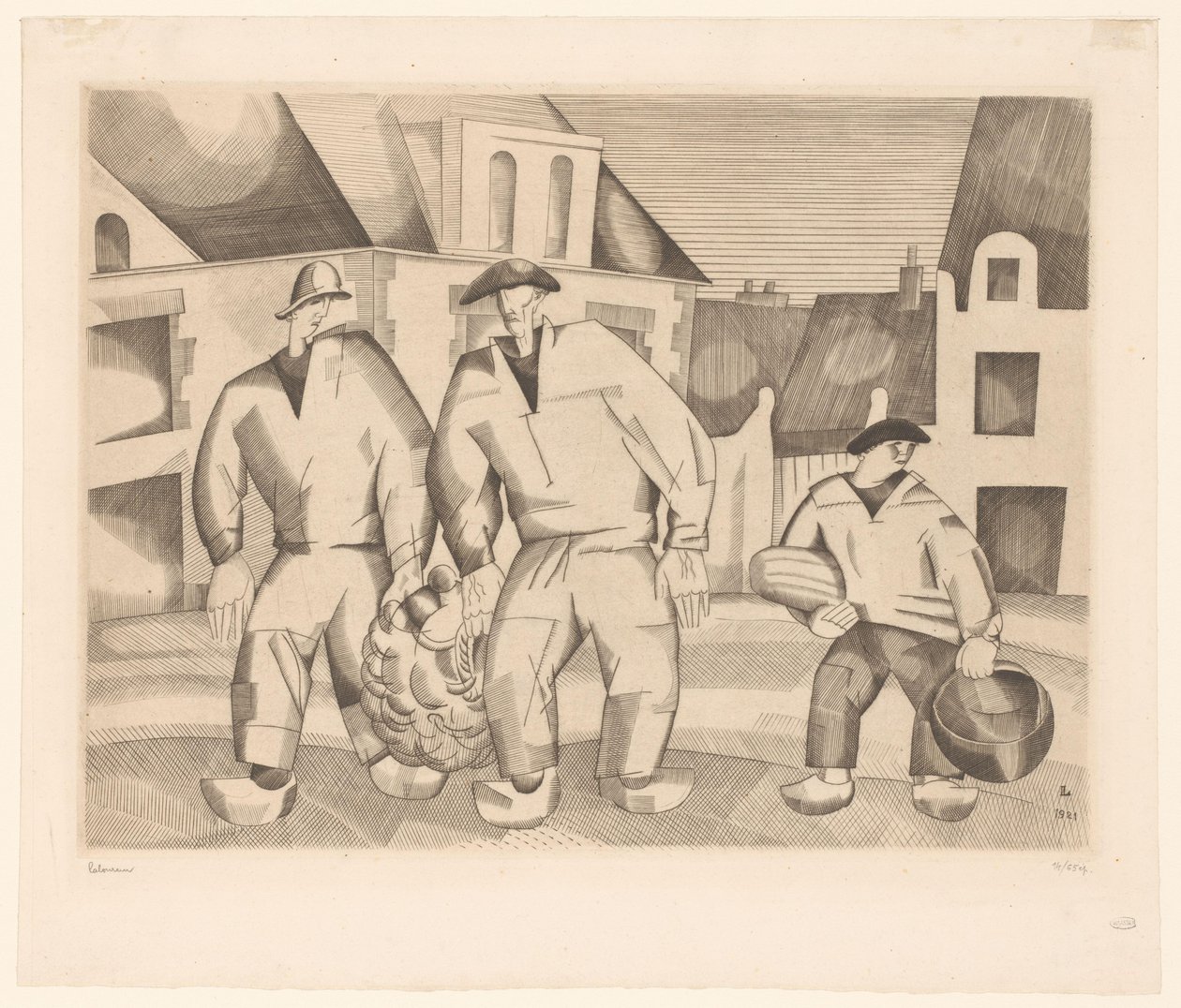 Bir sokakta üç denizci les trois marinleri by Jean Emile Laboureur (signed by artist)