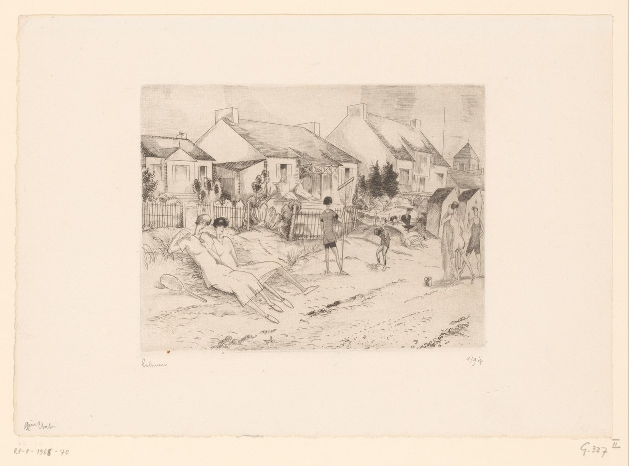 Sahilde dinlenen tenisçiler La petite plage (nesne üzerindeki başlık) by Jean Emile Laboureur (signed by artist)
