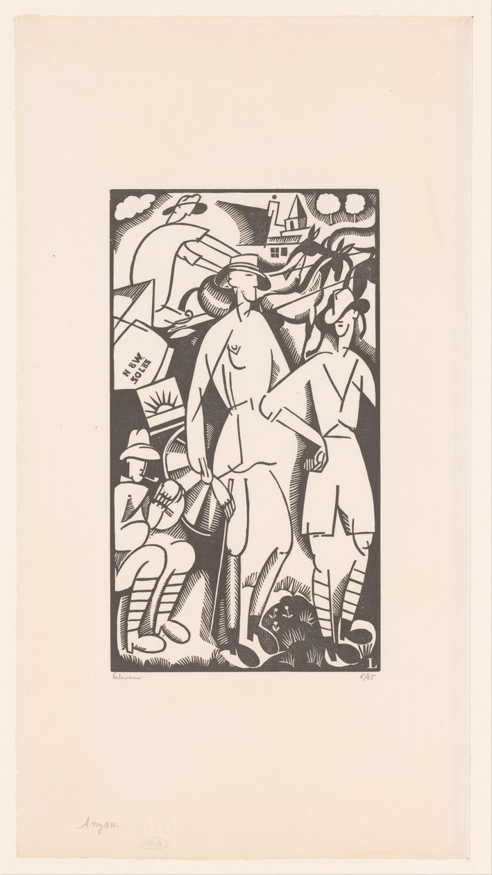Bir manzara içinde dört asker Anzaklar by Jean Emile Laboureur (signed by artist)