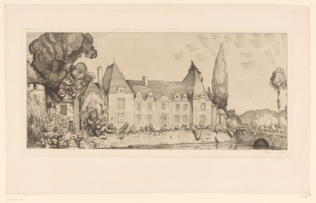 Su üzerinde bir kale manzarası Vue du château de Villaines by Jean Emile Laboureur (signed by artist)