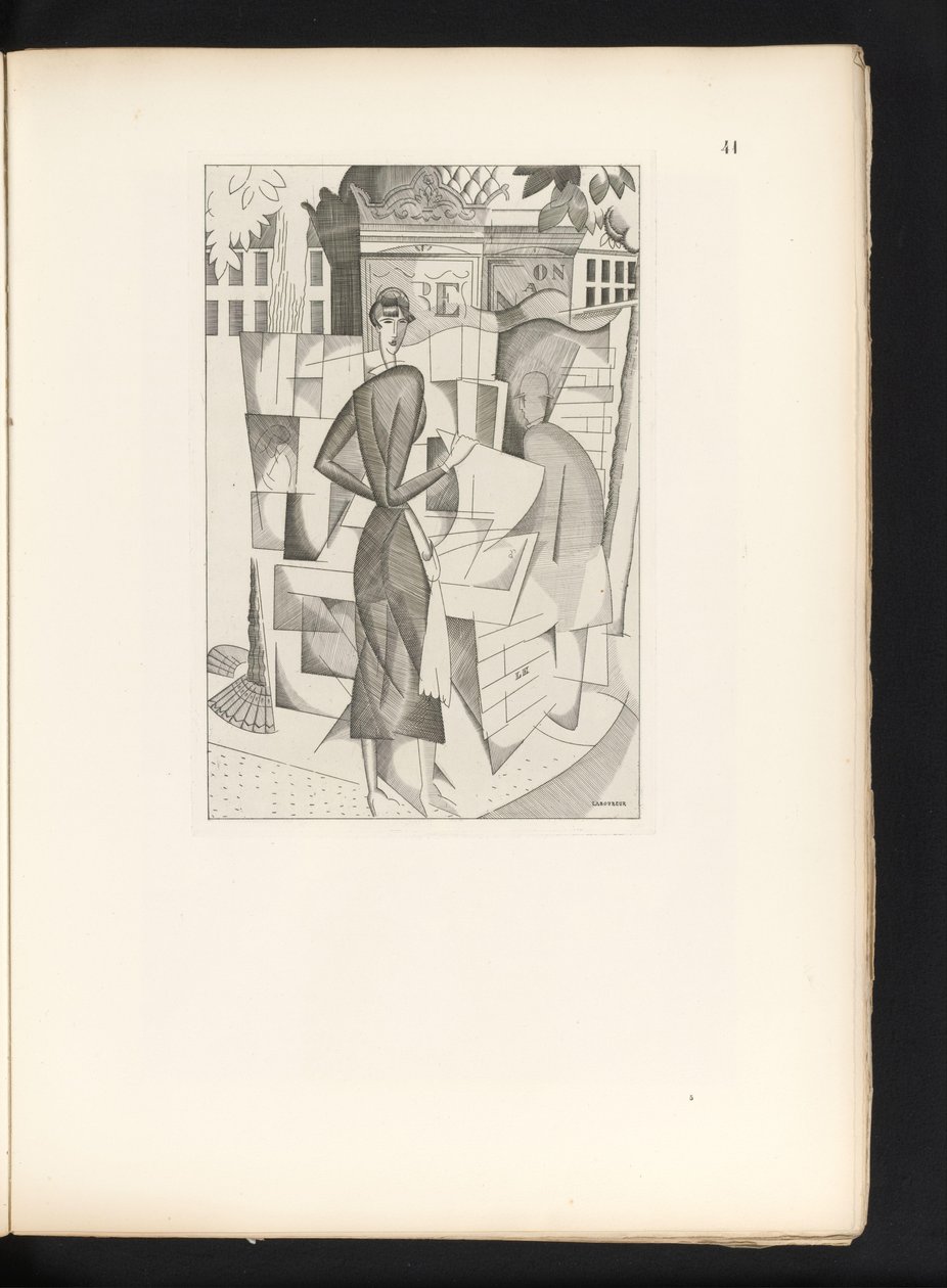 Erkek ve kadın bir gazete büfesinde Le kiosque a journaux (orijinal başlık) by Jean Emile Laboureur