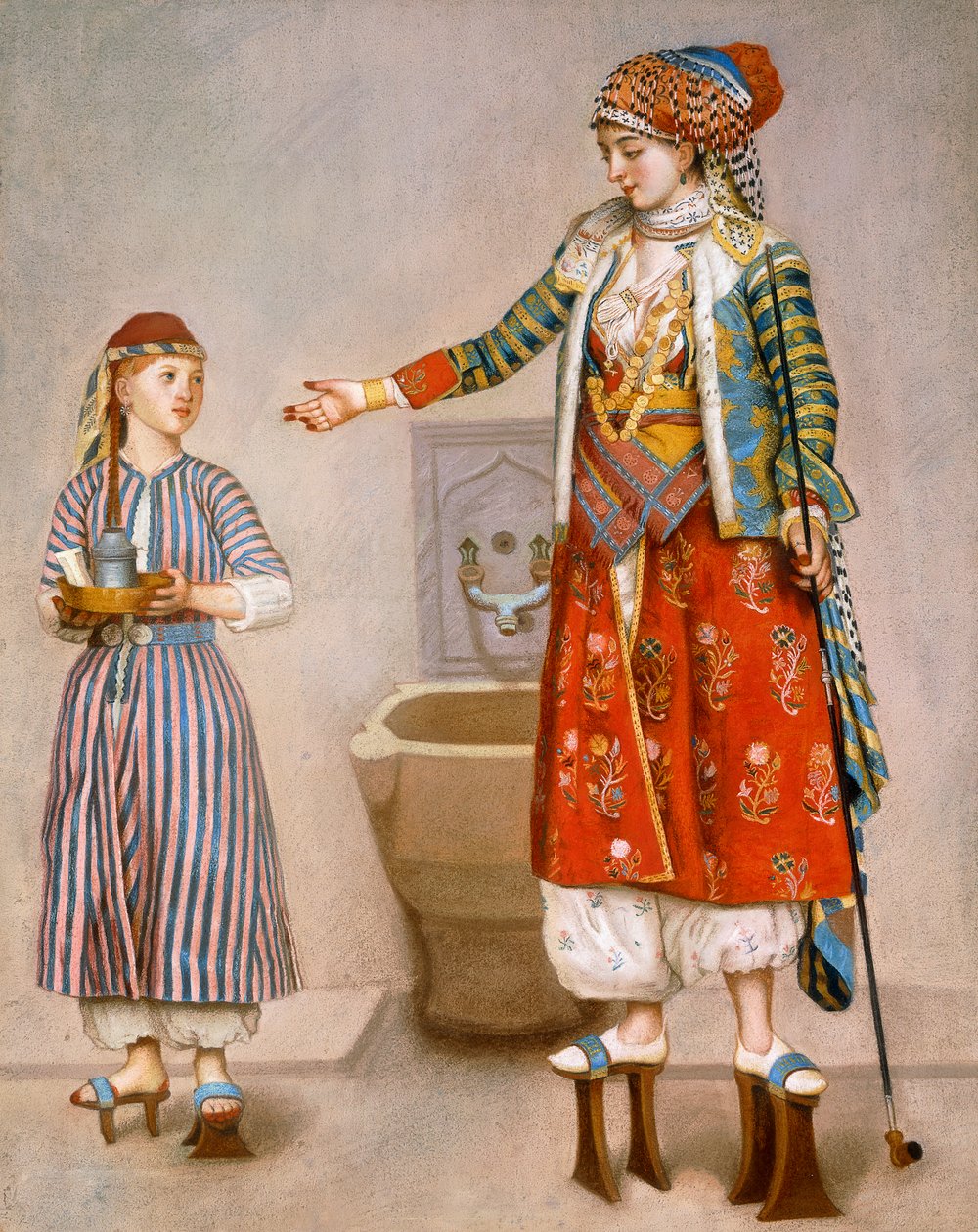 Hizmetçisine Ders Veren Hamamda Türk Kostümlü Kadın, by Jean Étienne Liotard