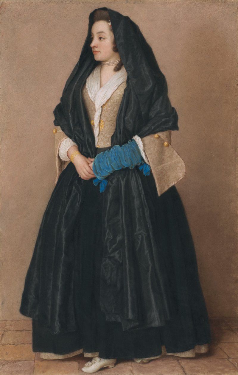 Malta kostümlü zarif bir genç kadın by Jean Étienne Liotard