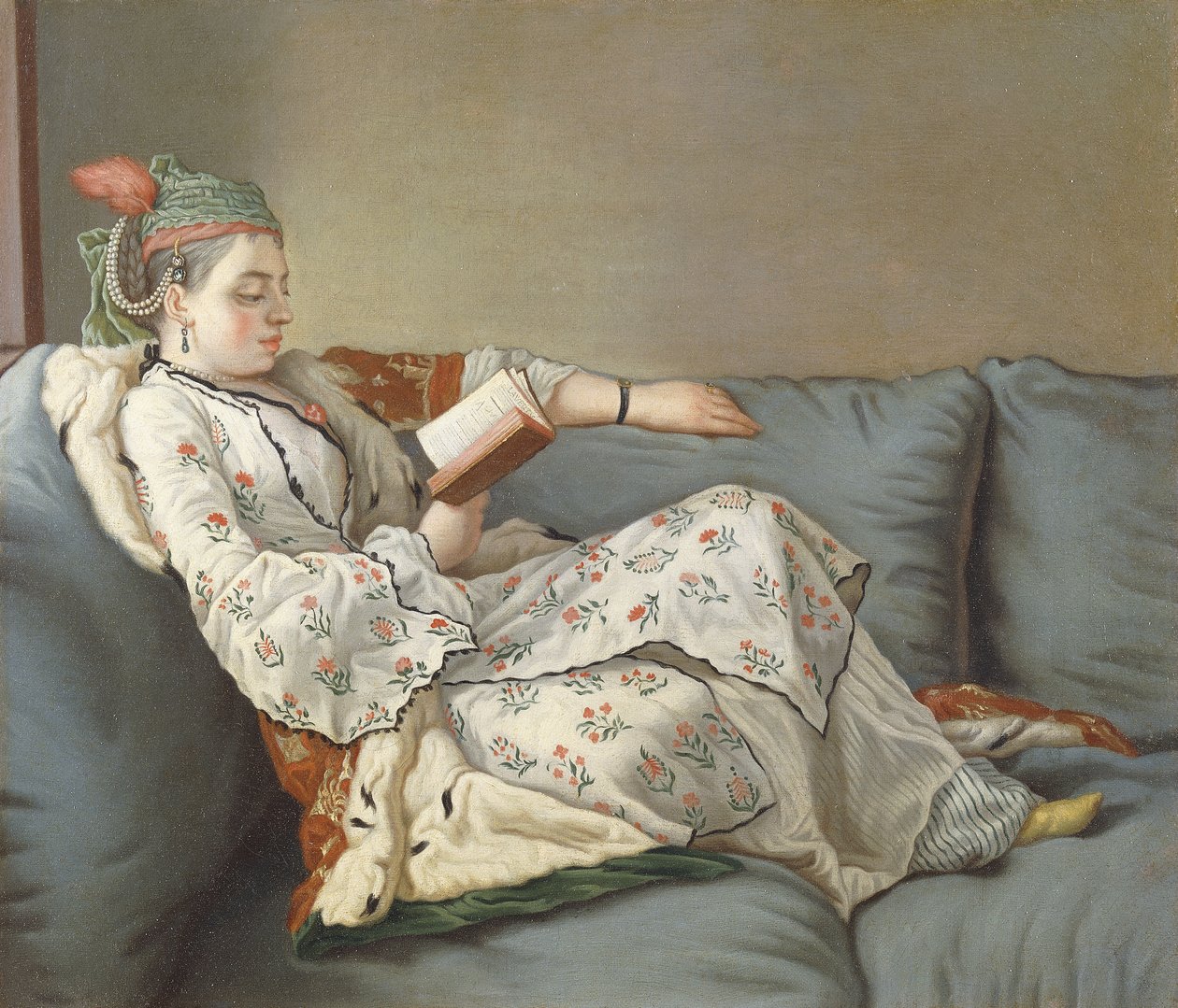 La Sultane Lisant", Divan Okurken Türk Kostümlü Kadın, by Jean Étienne Liotard