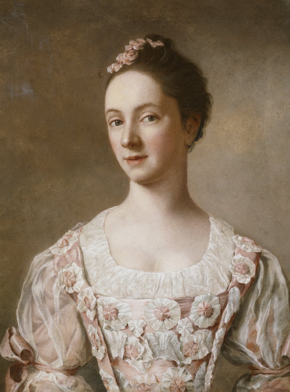Yarım Boy, Pembe Beyaz Elbiseli Bir Bayan Portresi, by Jean Étienne Liotard