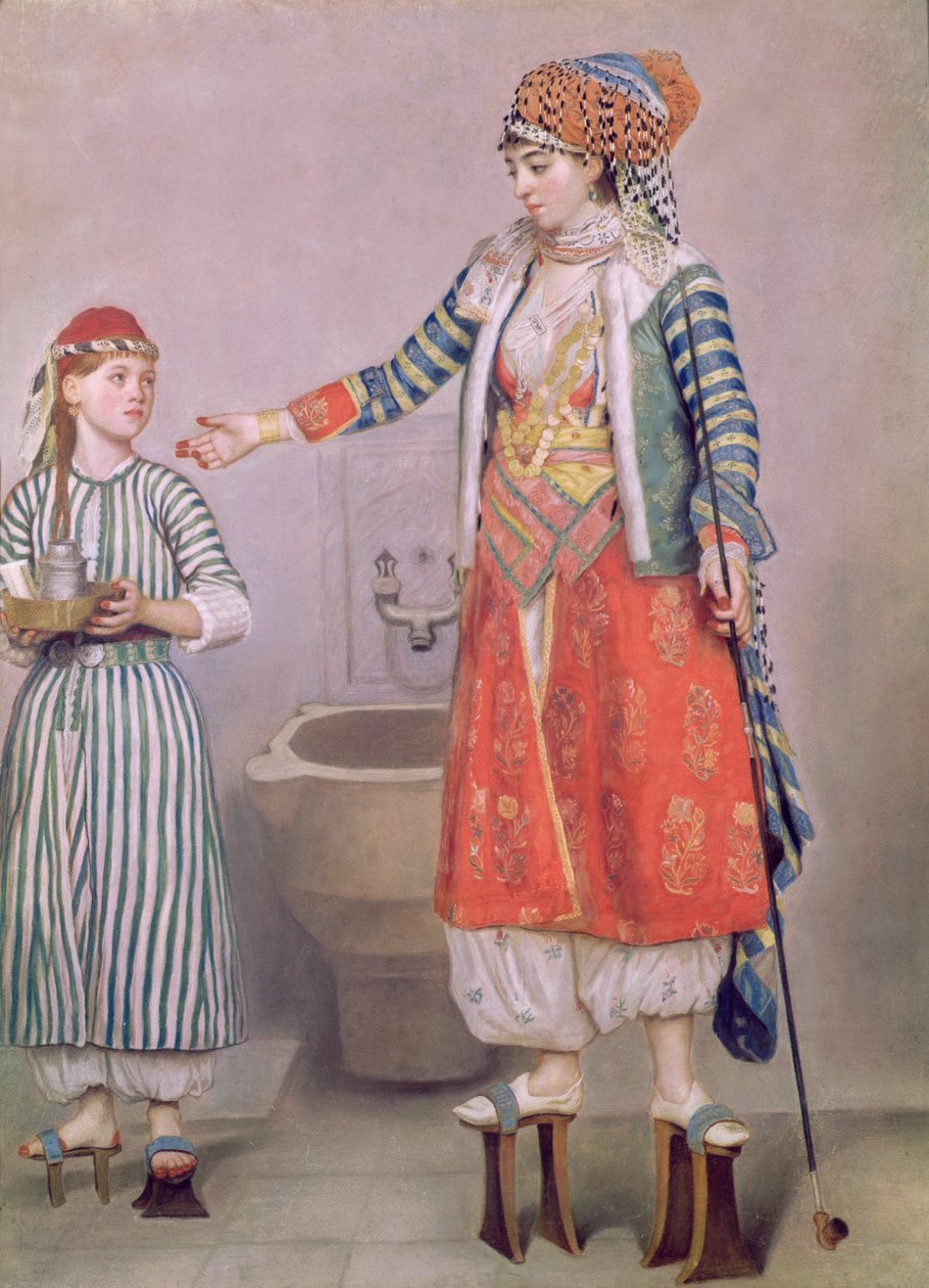 Hizmetçisiyle Türk Kadını (kağıt üzerinde pastel) by Jean Étienne Liotard
