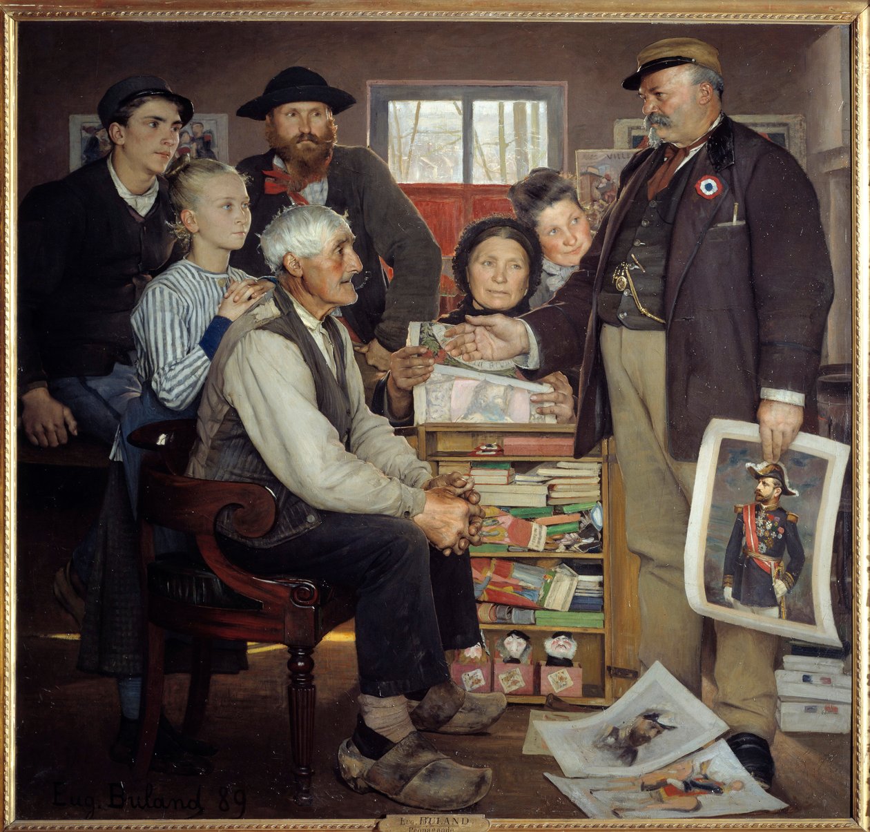 Baker propaganda sahnesi. Bir fırıncı, yaşlı bir çiftçiyi partiye katılmaya ikna etmeye çalışıyor. Eugene Buland