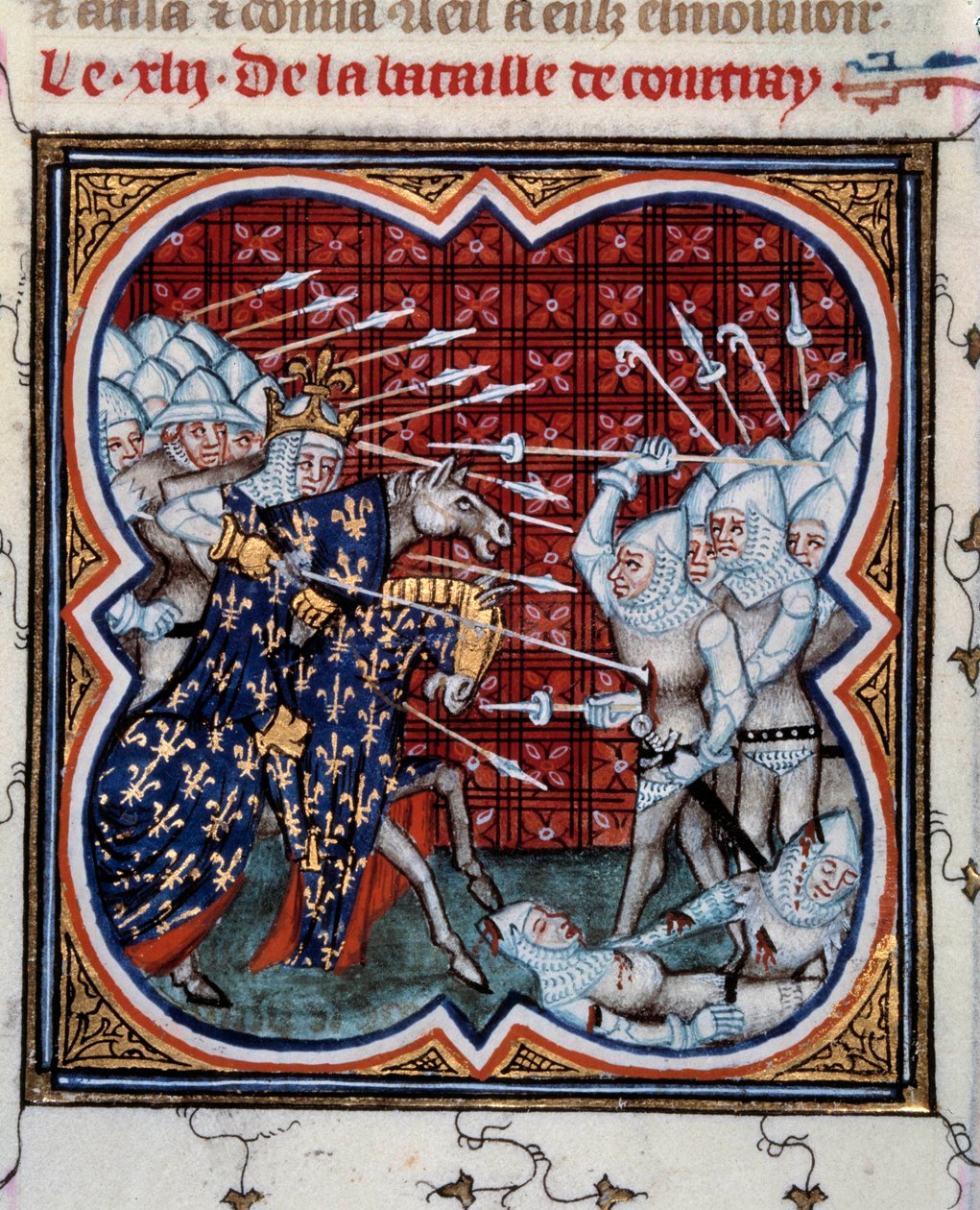 IV. Philip Bel (1268-1314) ile Flaman Sözde Altın Mahmuz Savaşı arasındaki Kortrijk Savaşı 11/07/1302 Minyatür, Jean Fouquet (1420-1481) tarafından “Les grandes Chronicles de France”dan alınmıştır 15. yüzyıl . Paris, BN by Jean Fouquet
