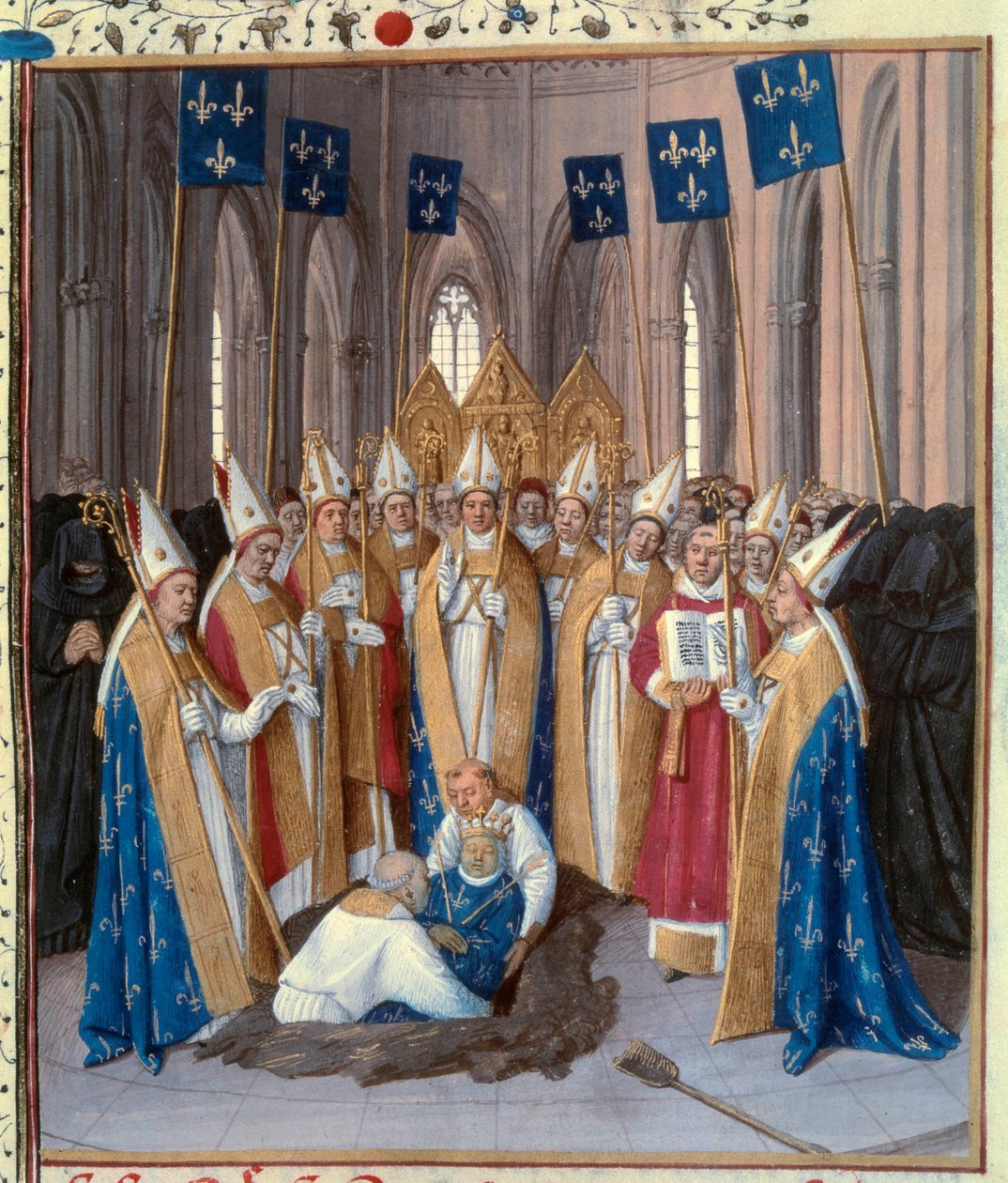 Kral IV. Philip Bel'in (1268-1314) Jean Fouquet (1420-1481) tarafından “Aziz Denis Günlükleri”nden alınan Basilica Saint Denis Minyatür'de gömülmesi. Paris, BN by Jean Fouquet