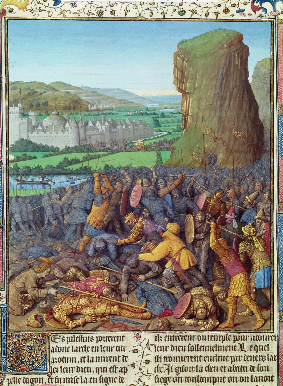 Bayan Fr 247 fol.110 İsraillilerin Filistinlere karşı kazandığı zafer, 'Antiquites Judaiques'den bir örnek, c.1470 by Jean Fouquet