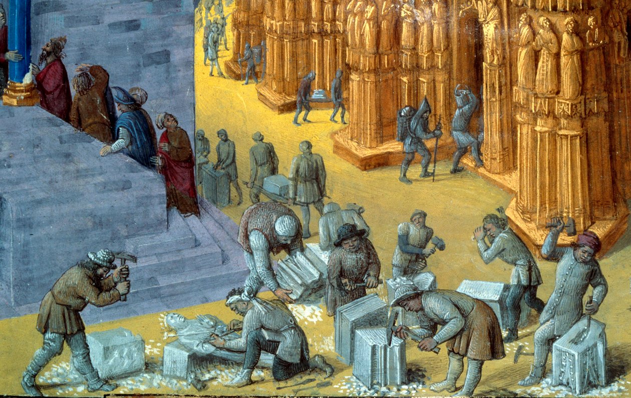 Kral Süleyman tarafından Kudüs tapınağının inşası, taş kesicileri temsil eden Detay. Jean Fouquet (1425-1481) tarafından resimlenen Josephus Flavius