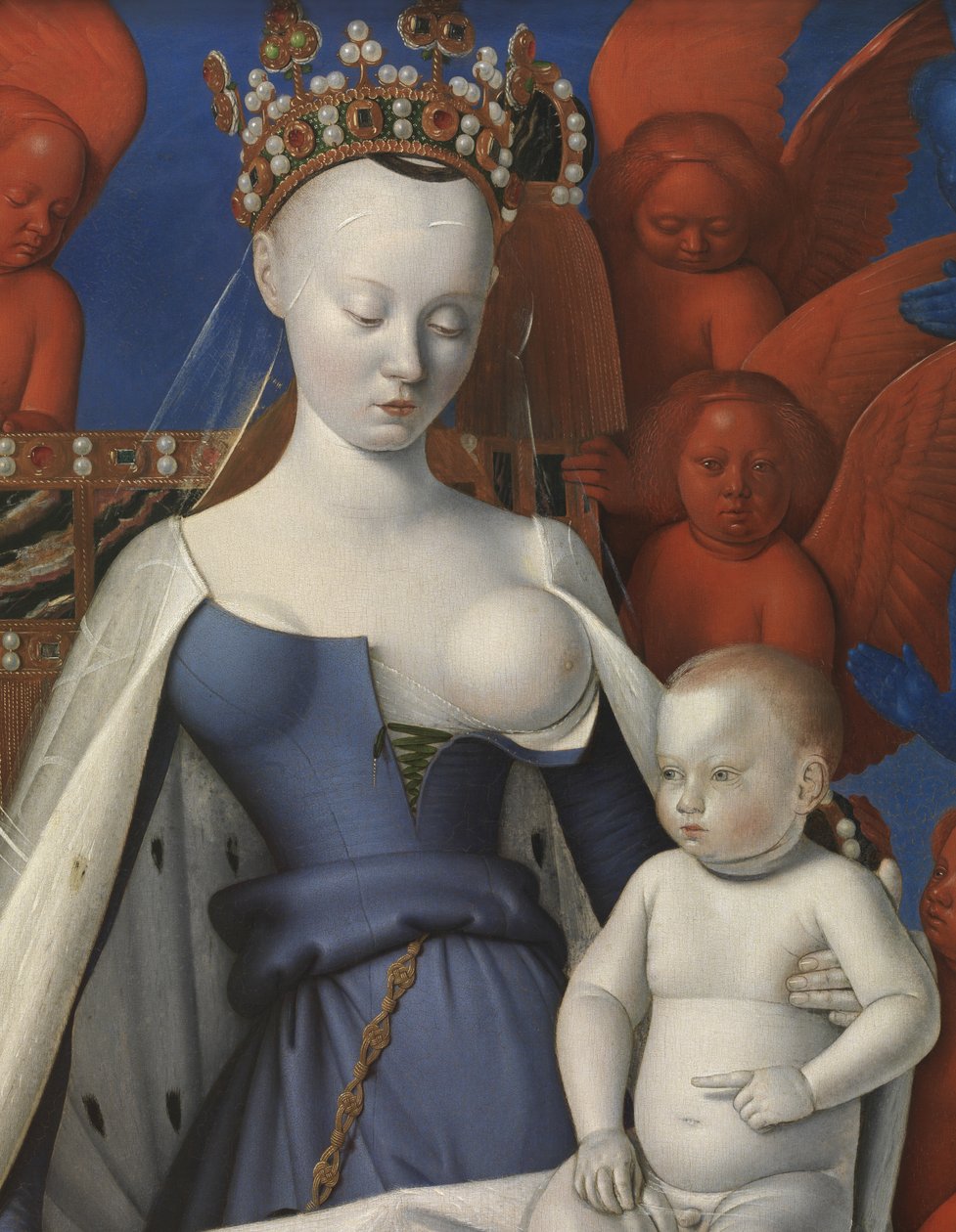 Cherubim ve seraphim ile çevrili Bakire ve Çocuk, detay by Jean Fouquet