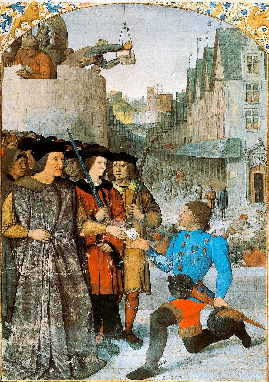 Rochechouart Vikontu bir kraliyet elçisini kabul ediyor. Jean Fouquet (1420-1481) tarafından "Fransa