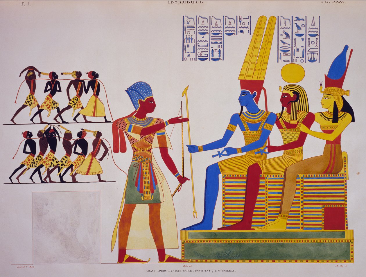 Triad'dan önce II. Ramesses, Mısır ve Nubia Anıtlarından Ebu Simbel'in büyük salonunun doğu duvarından fresk by Jean Francois Champollion