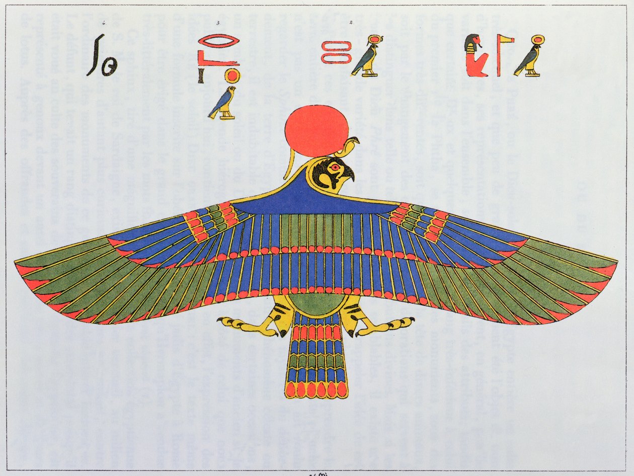 Atmaca şeklinde temsil edilen tanrı Horus, 1823 by Jean Francois Champollion