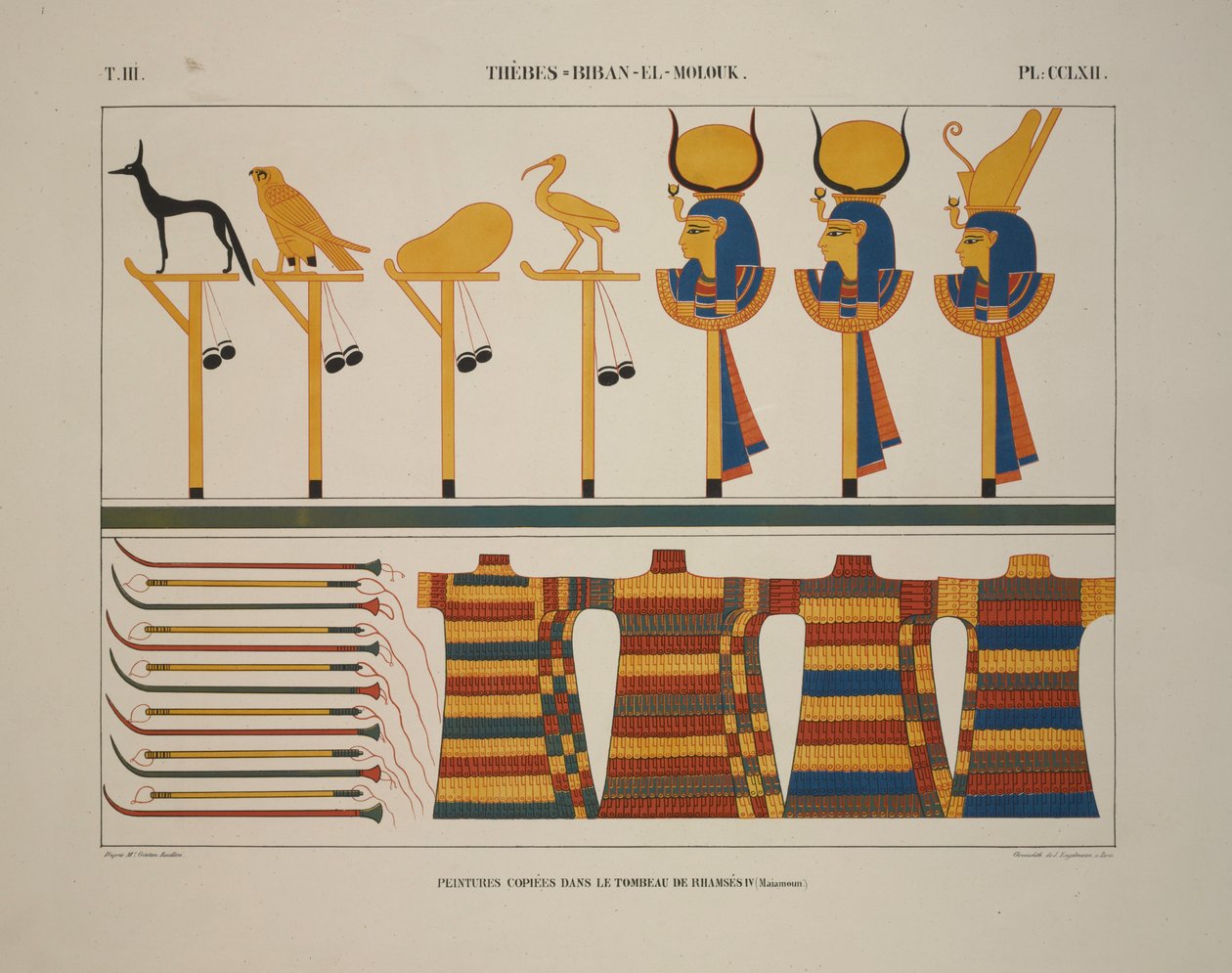 Silahlar ve İşaretler, Thebes, Biban-el-Molouk, "Mısır ve Nubia Anıtları, 1845 by Jean Francois Champollion