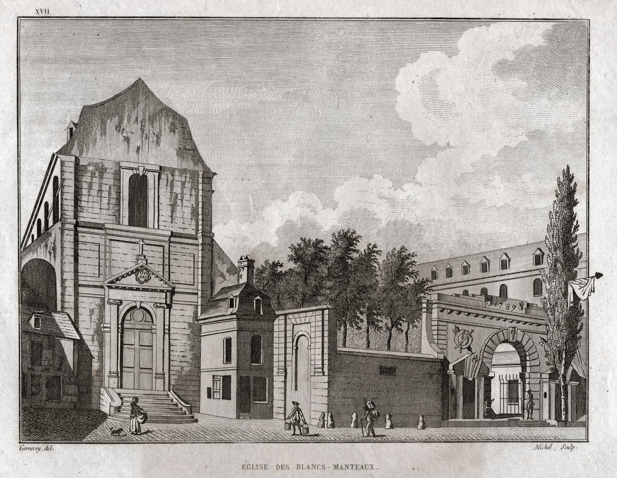 Blancs Coats Kilisesi, Paris. (gravür, yaklaşık 1780) by Jean Francois Garneray