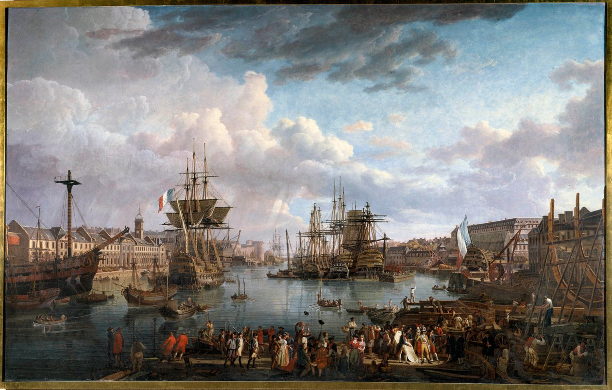 18. yüzyılda Brest limanının görünümü Jean-Francois Hue (1751-1823) 18. yüzyıl tablosu by Jean Francois Hue