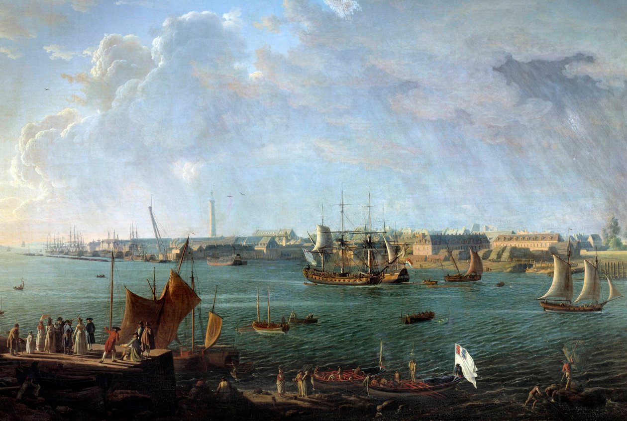 18. yüzyılda Lorient limanının görünümü Jean Francois Hue (1751-1823) Paris, Musee de la Marine tarafından yapılan bir resmin detayı by Jean Francois Hue