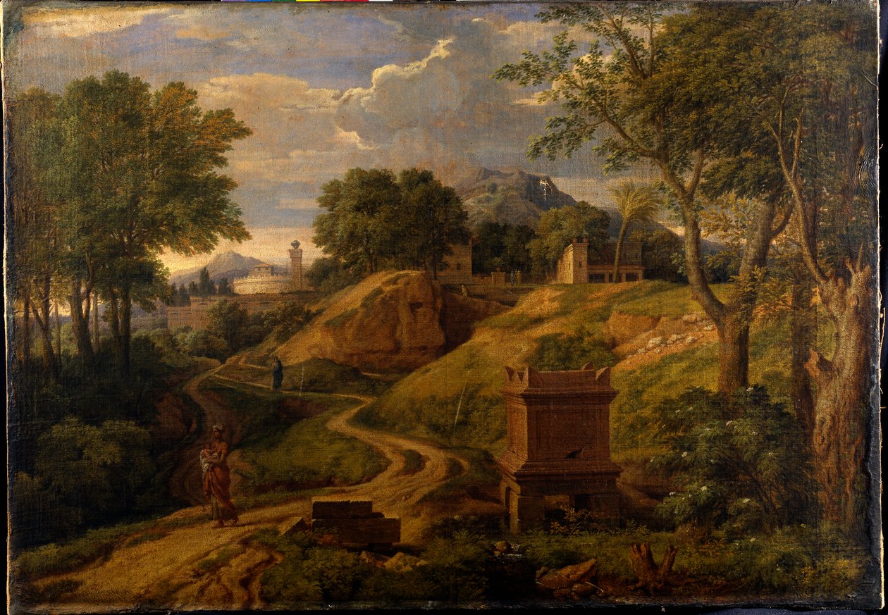 Çocuğu taşıyan bir kadının olduğu klasik manzara, c.1650-75 (tuval üzerine yağlı boya) by Jean Francois I Millet