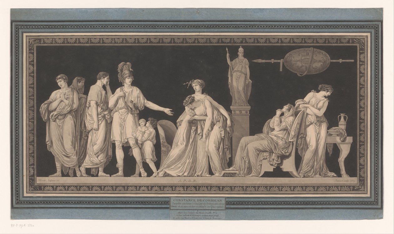 Coriolanus karısını ve annesini teselli ediyor Constance de Coriolan (nesne üzerindeki başlık) by Jean Francois Janinet