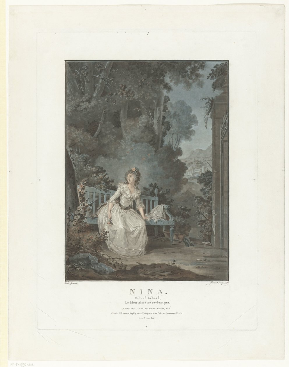 Madam Dugazon Nina'nın portresi. Yazık! Yazık! Sevgili dönmez (nesnedeki başlık) by Jean Francois Janinet