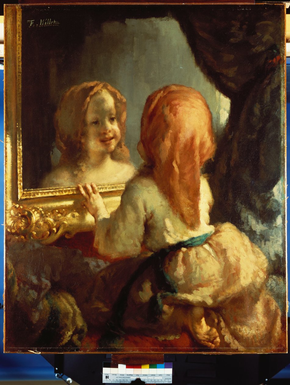 Antoinette Herbert Aynaya Bakıyor, 1844 dolayları by Jean Francois Millet