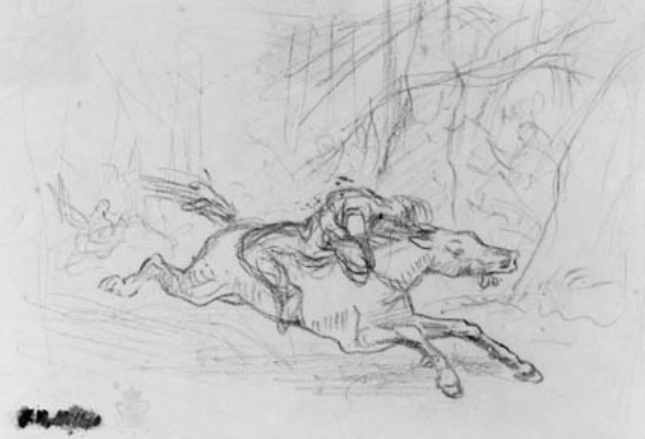 Bir ormanda vahşi atlı arka dipli adam. Simon Butler by Jean Francois Millet