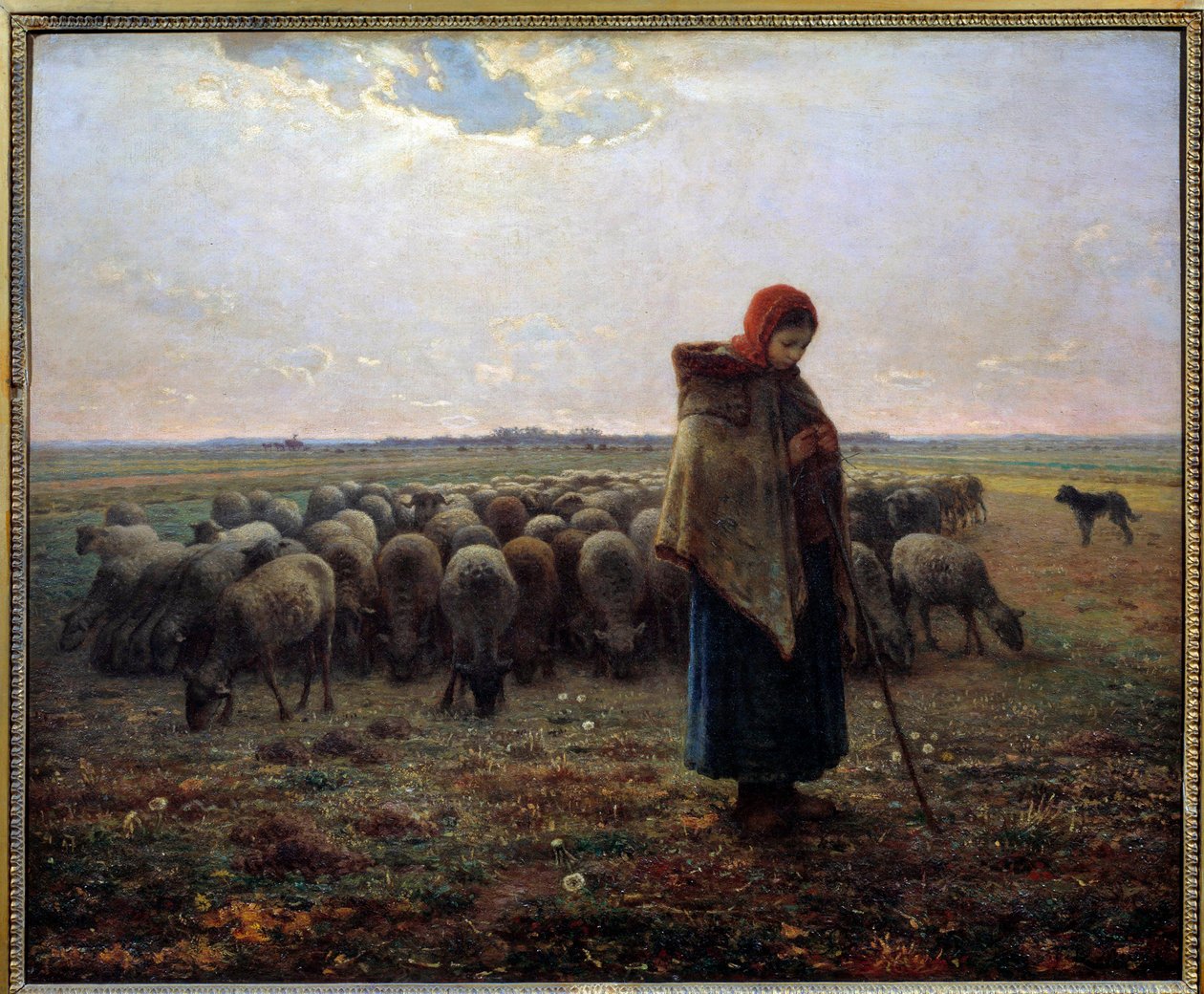 Bergere ve koyunları büyük çobanı çağırdı. Jean Francois Millet