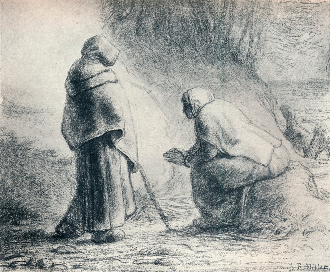 Bergeres Se Chauffant, Ateşteki Çobanlar, 19. yüzyıl by Jean Francois Millet