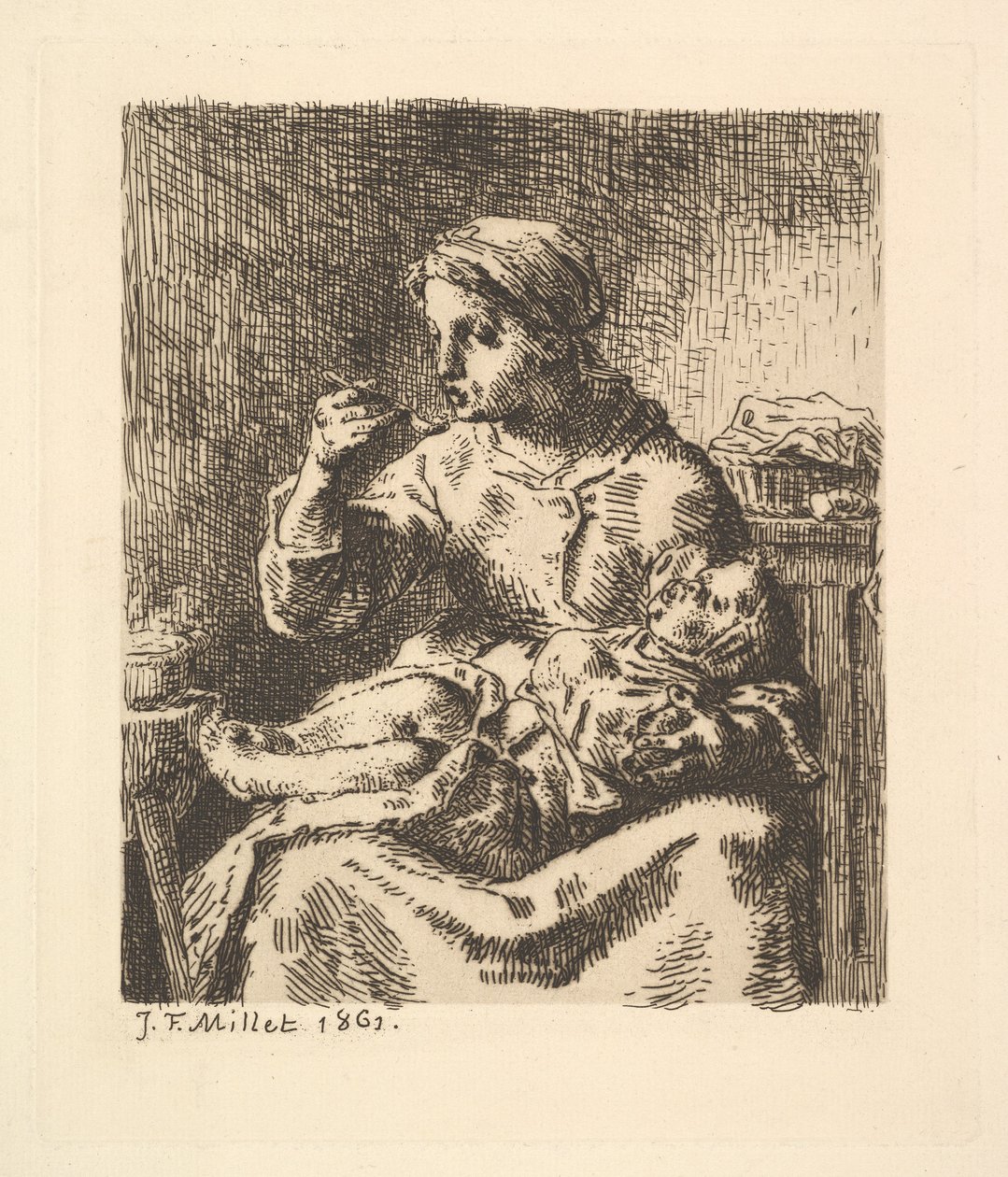 Yulaf lapasını soğutmak, 1861. by Jean Francois Millet