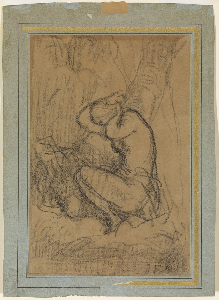 Banyodan sonra uzun saçlarını sabitleyen genç kadın by Jean Francois Millet