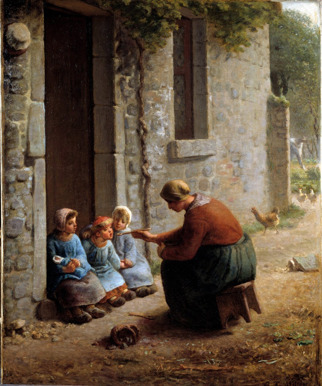 La becquee veya çocuklarını besleyen köylü. Jean Francois Millet