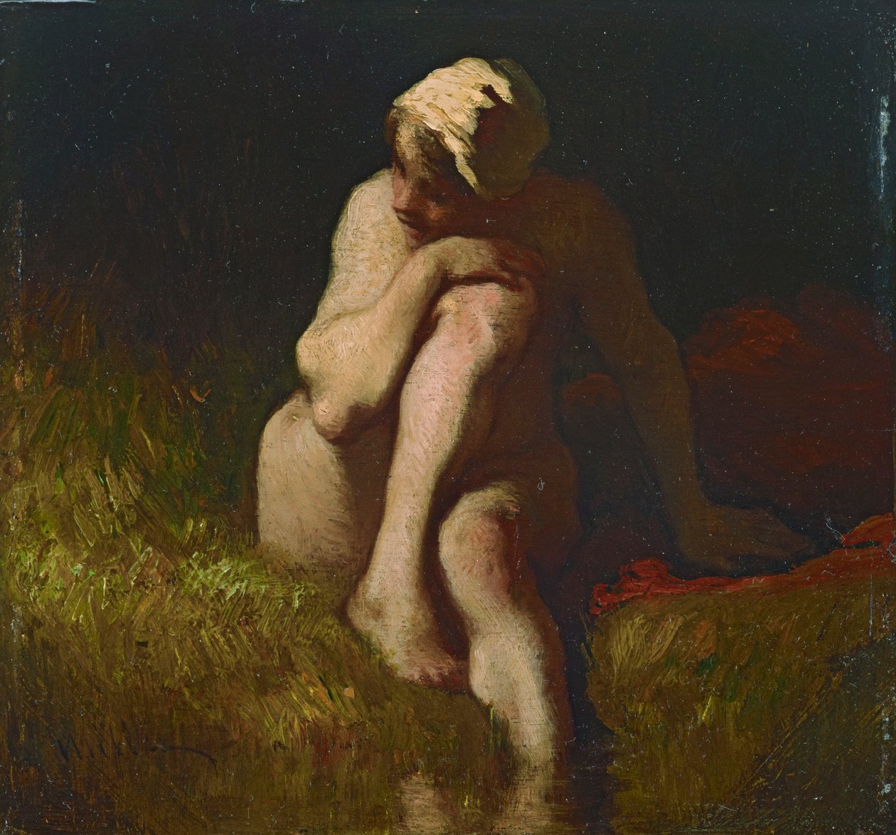 Bir dere kıyısında oturan çıplak köylü kız by Jean Francois Millet