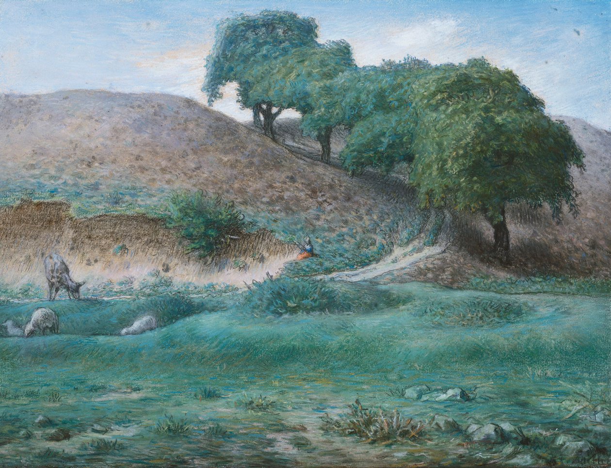 Cusset yakınında kestane ağaçları olan yol by Jean Francois Millet
