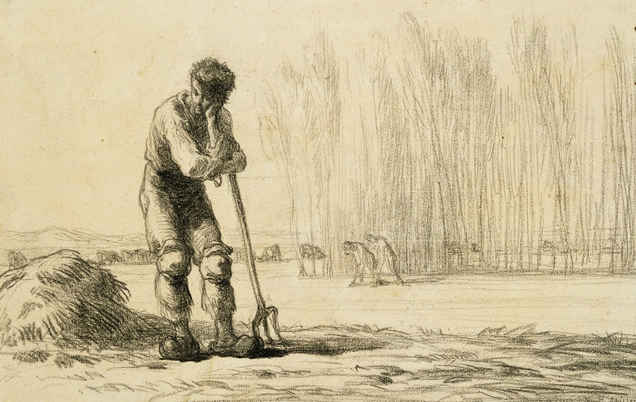 Direğe Yaslanmış Köylü, by Jean Francois Millet