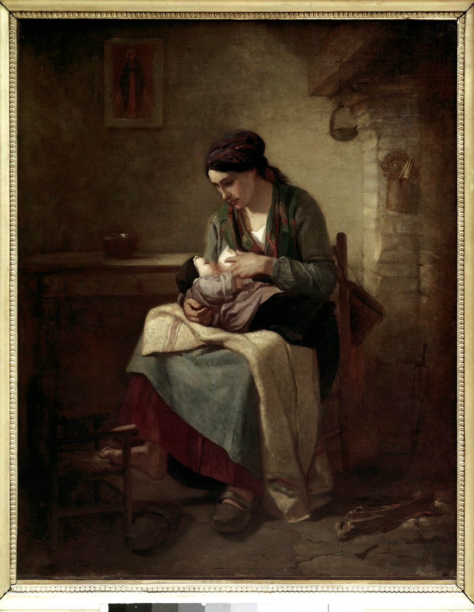 Köylü emzirme tablosu Jean Francois Millet (1814-1875) 1845 Güneş. 0,81x0,54 m Paris, Musee du Louvre. by Jean Francois Millet