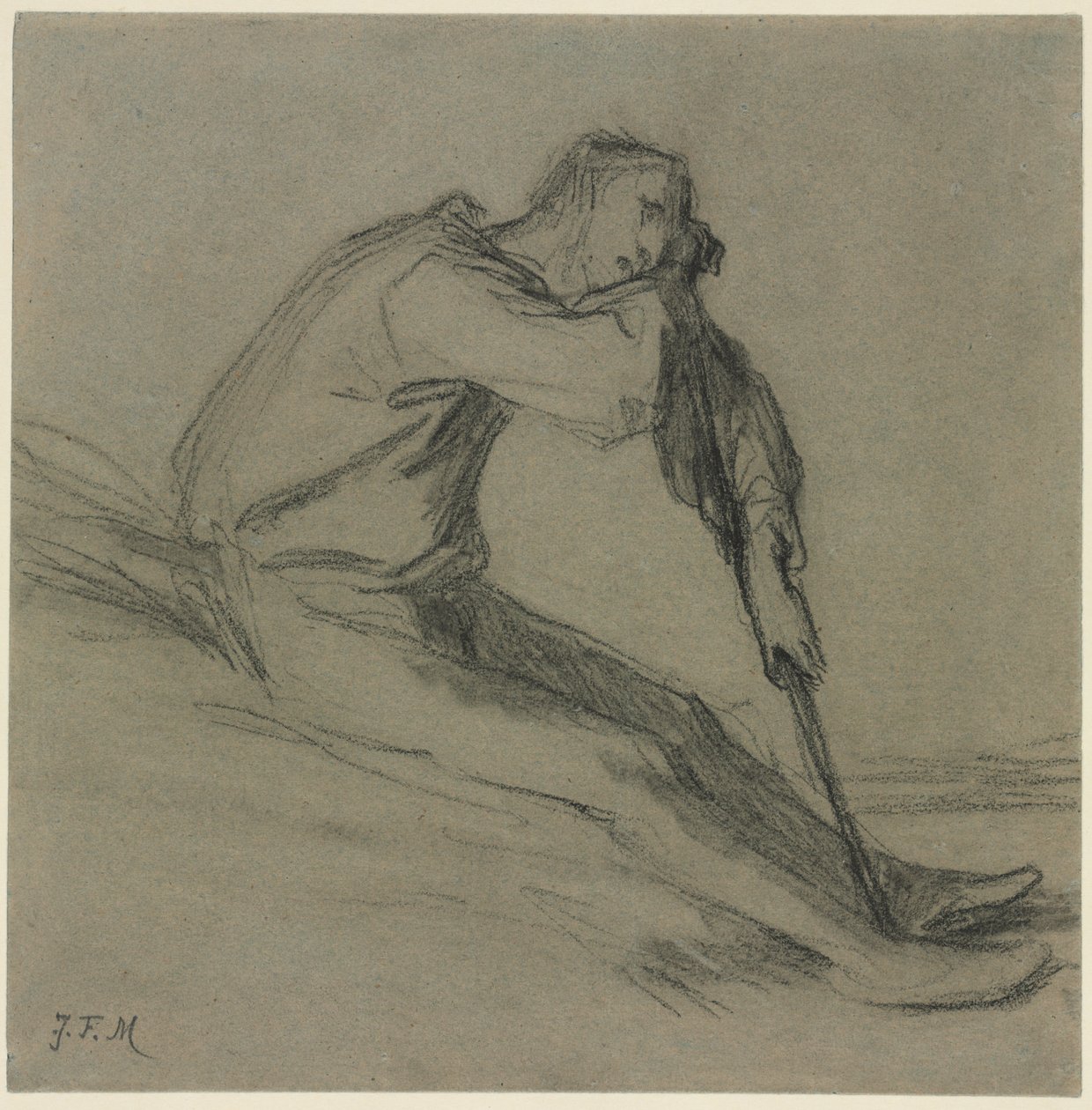 Bir Çapa üzerinde Oturan Köylü by Jean Francois Millet