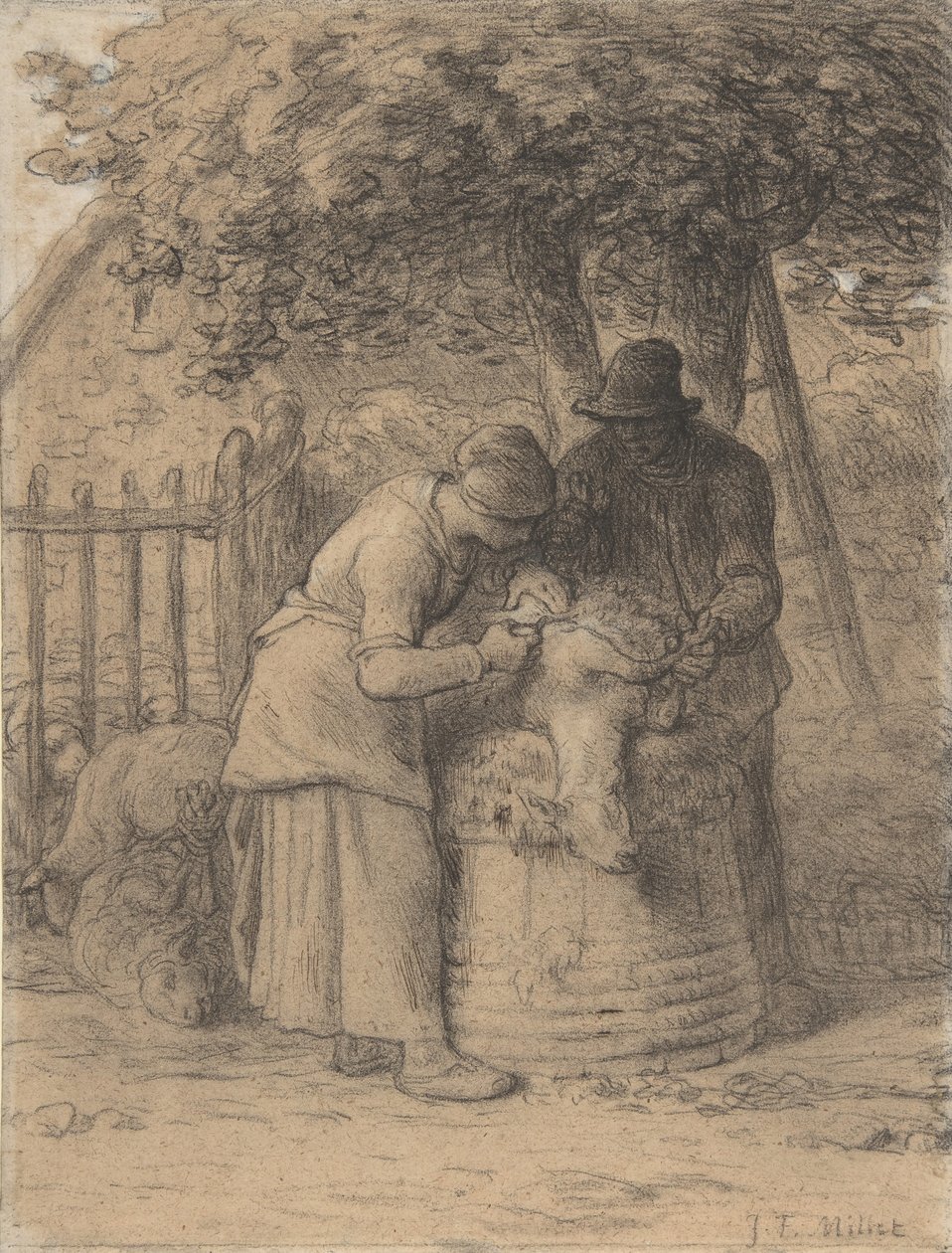 Bir Ağacın Altında Koyun Kırma, yaklaşık. 1854. by Jean Francois Millet