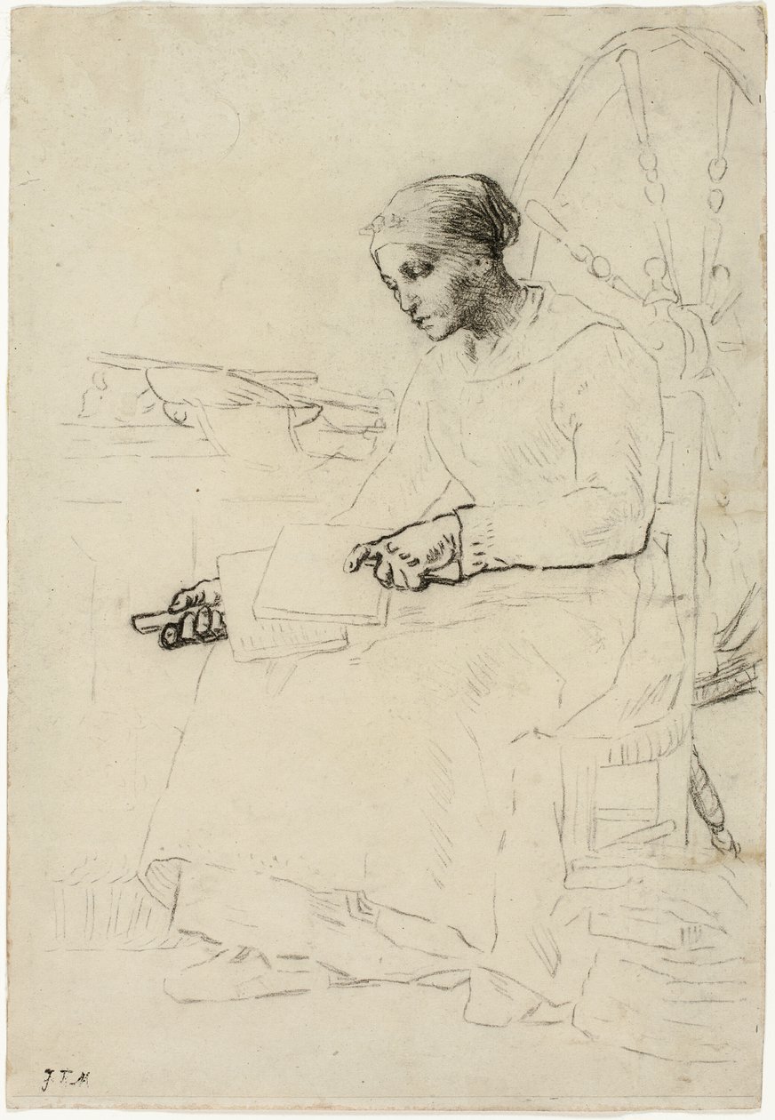 Yün Tarakçısı (rekto); Çitin Yanında Duran Adamın Parçalı Kroki (verso) by Jean Francois Millet